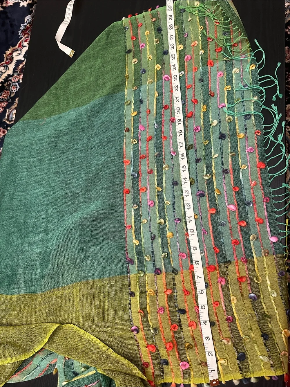 NWT David Jeffery Green Teal Embroidered Fringe Shawl Wrap Boho